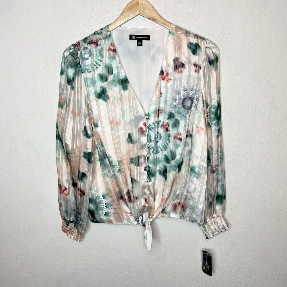 New INC International Concepts Siera Sunburst‎ Tie Dye V-Neck Blouse Women’s XL